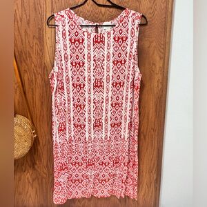 Chico's Sleeveless Tunic Dress Red Orange White Geometric Print